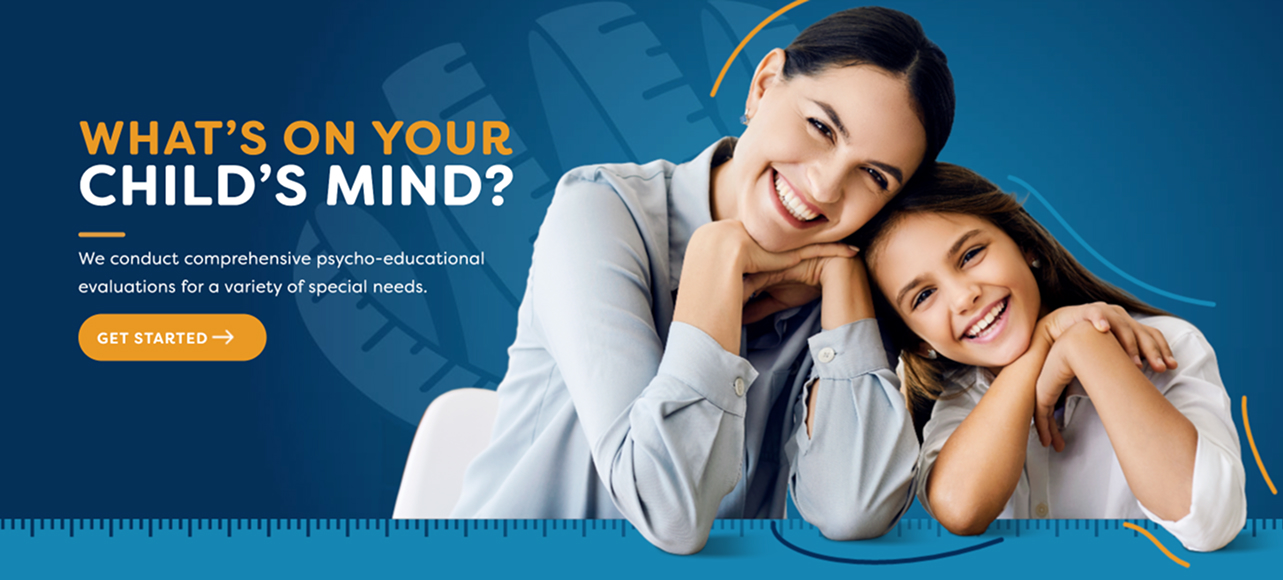 Graphic with a mother and child that reads "What's on your child's mind" with a "Get Started" call to action graphic